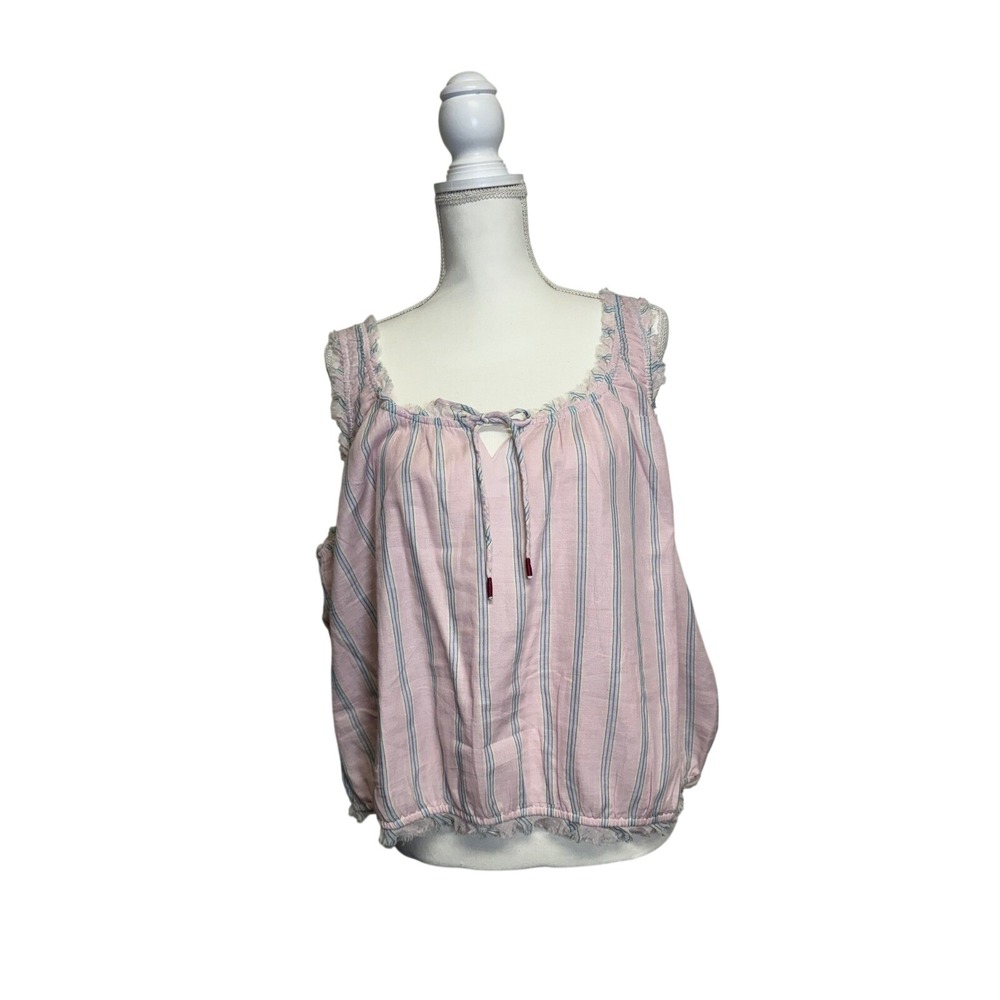Lucky Brand Women's Pink and Blue Striped Relaxed Fit Tank Top Size XXL